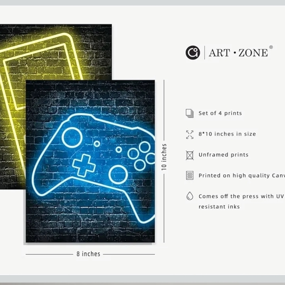 Neon Gaming Controller Wall Art Set - Picture 5 of 5